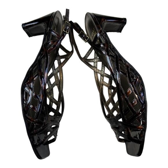 Stuart Weitzman Tangle Square Toe Patent Leather Strappy Sandals Tortoise Size 7 - Picture 4 of 8